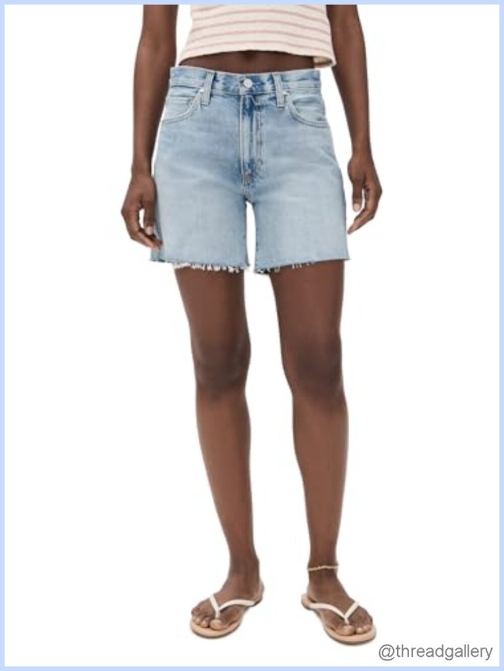 Lightweight Non-Stretch Denim Mid Rise Jean Shorts Raw Hem 5.5 Inseam